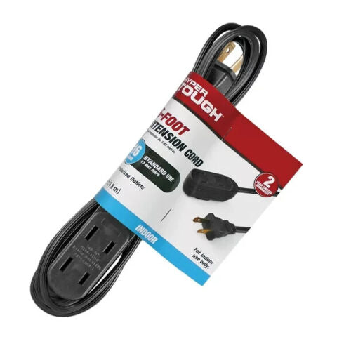 6FT 16AWG 2 Prong Black Indoor Household Extension Cord