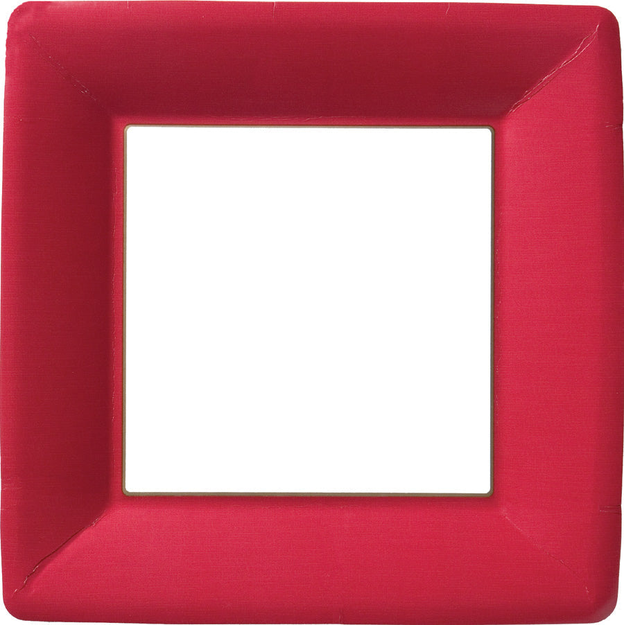 Platos llanos de papel de lino rojo clásico