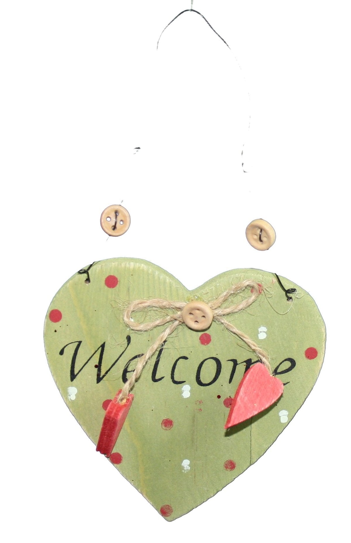 Adorno de corazón de madera para bienvenida con forma de cono - Verde