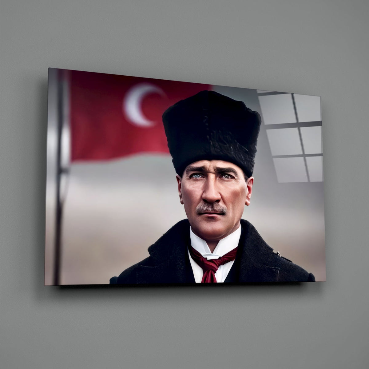 Atatürk with Turkish Flag Glass Wall Art