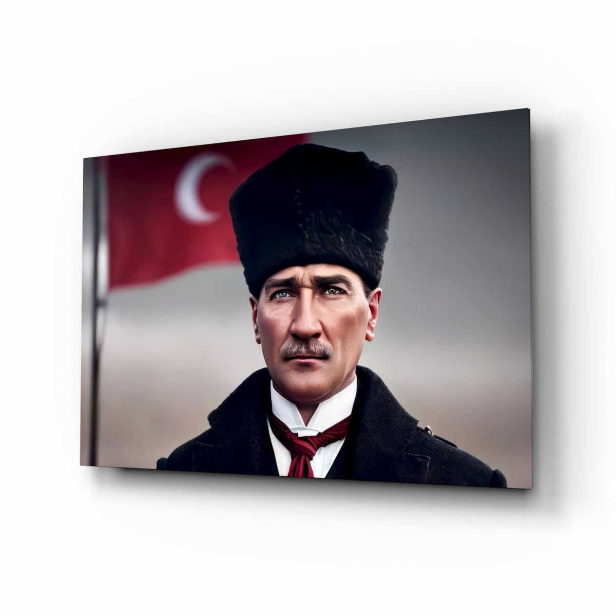 Atatürk with Turkish Flag Glass Wall Art