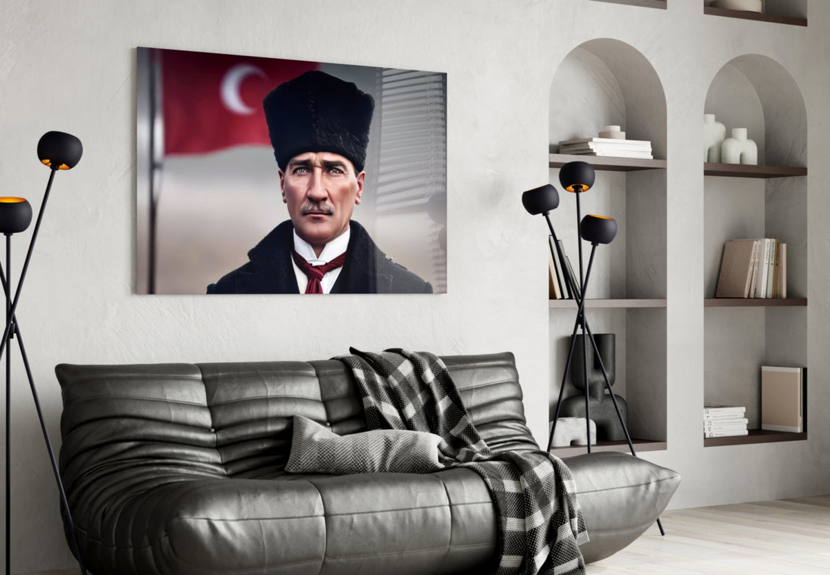 Atatürk with Turkish Flag Glass Wall Art