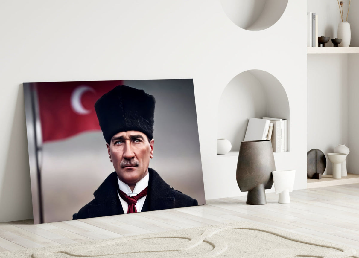 Atatürk with Turkish Flag Glass Wall Art