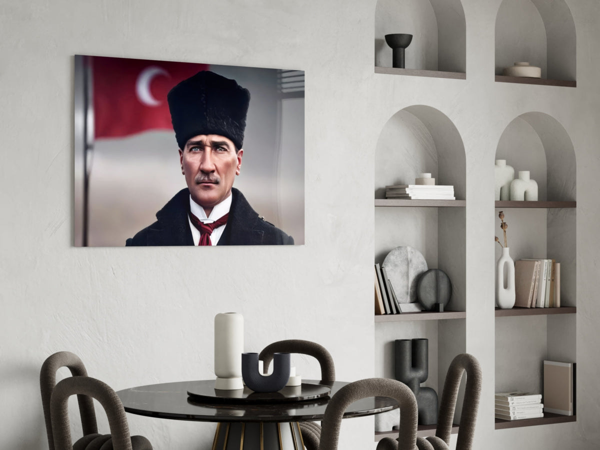 Atatürk with Turkish Flag Glass Wall Art