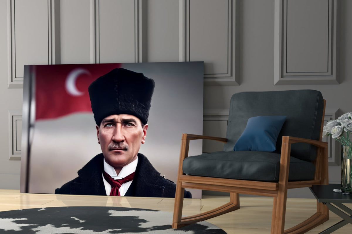 Atatürk with Turkish Flag Glass Wall Art
