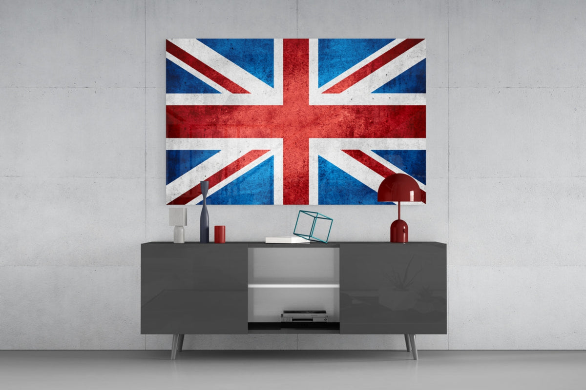 Faded Distressed United Kingdom Flag Glass Wall Art