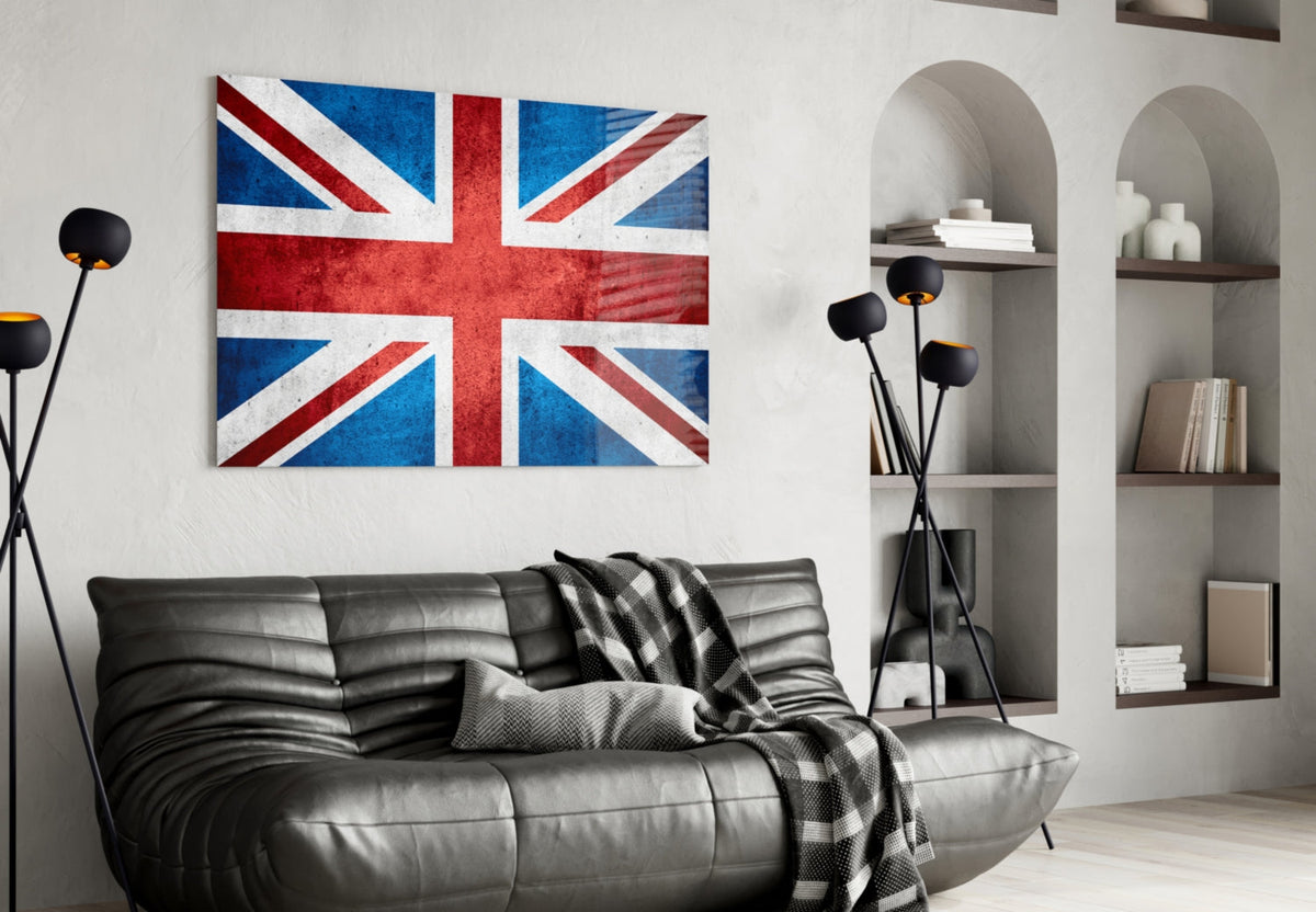 Faded Distressed United Kingdom Flag Glass Wall Art