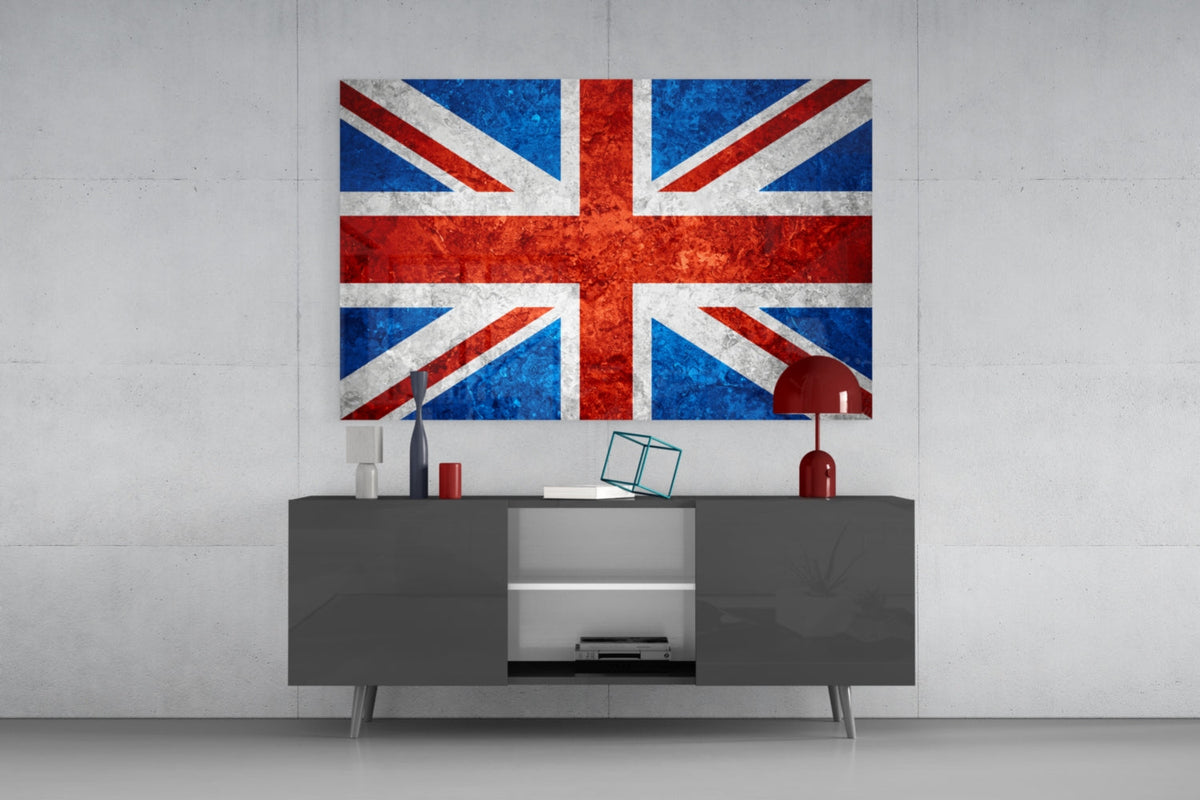 Fiery Orange United Kingdom Flag Glass Wall Art
