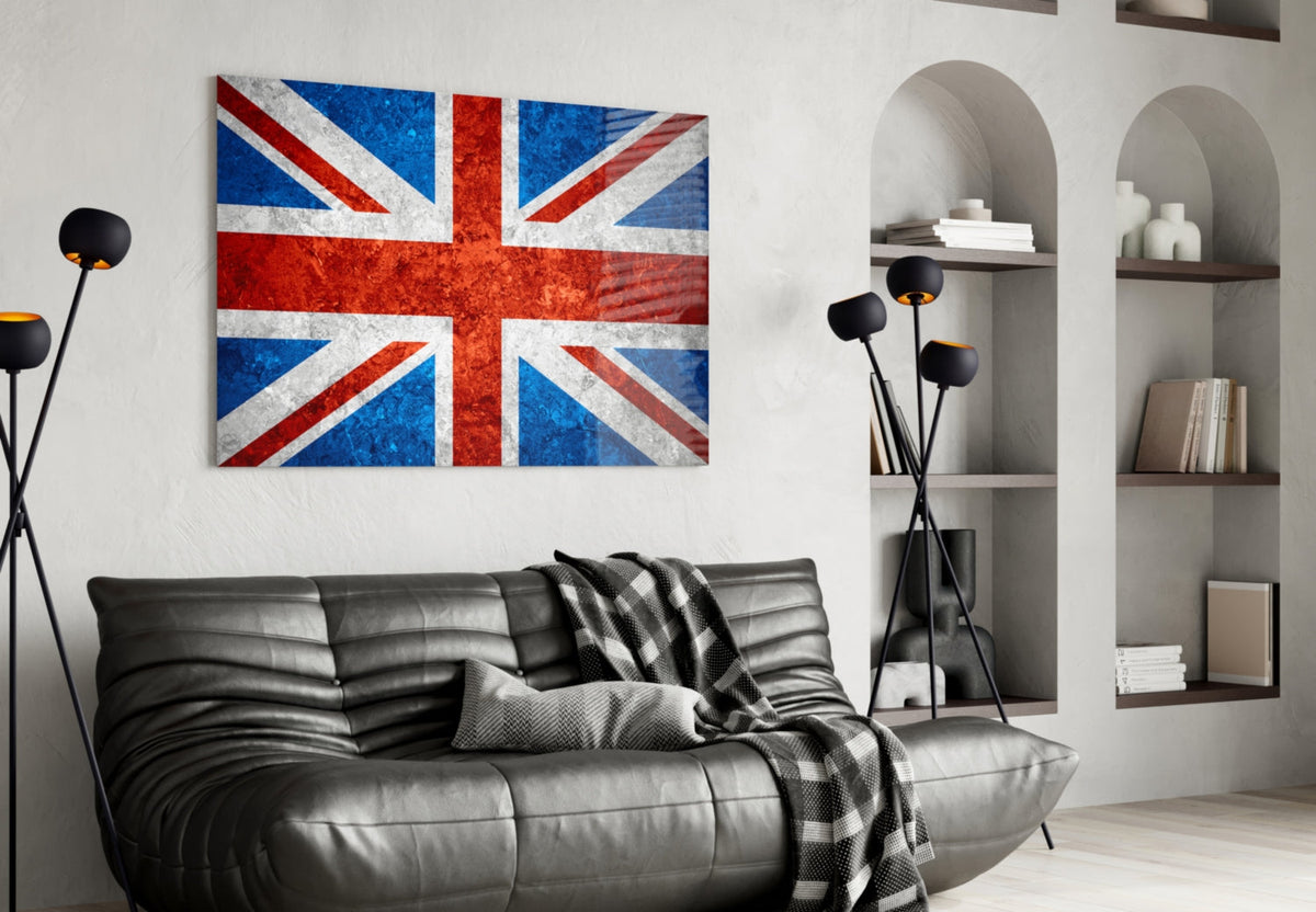 Fiery Orange United Kingdom Flag Glass Wall Art