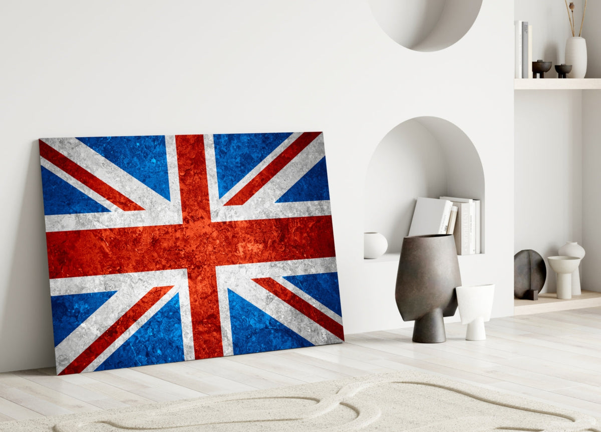Fiery Orange United Kingdom Flag Glass Wall Art
