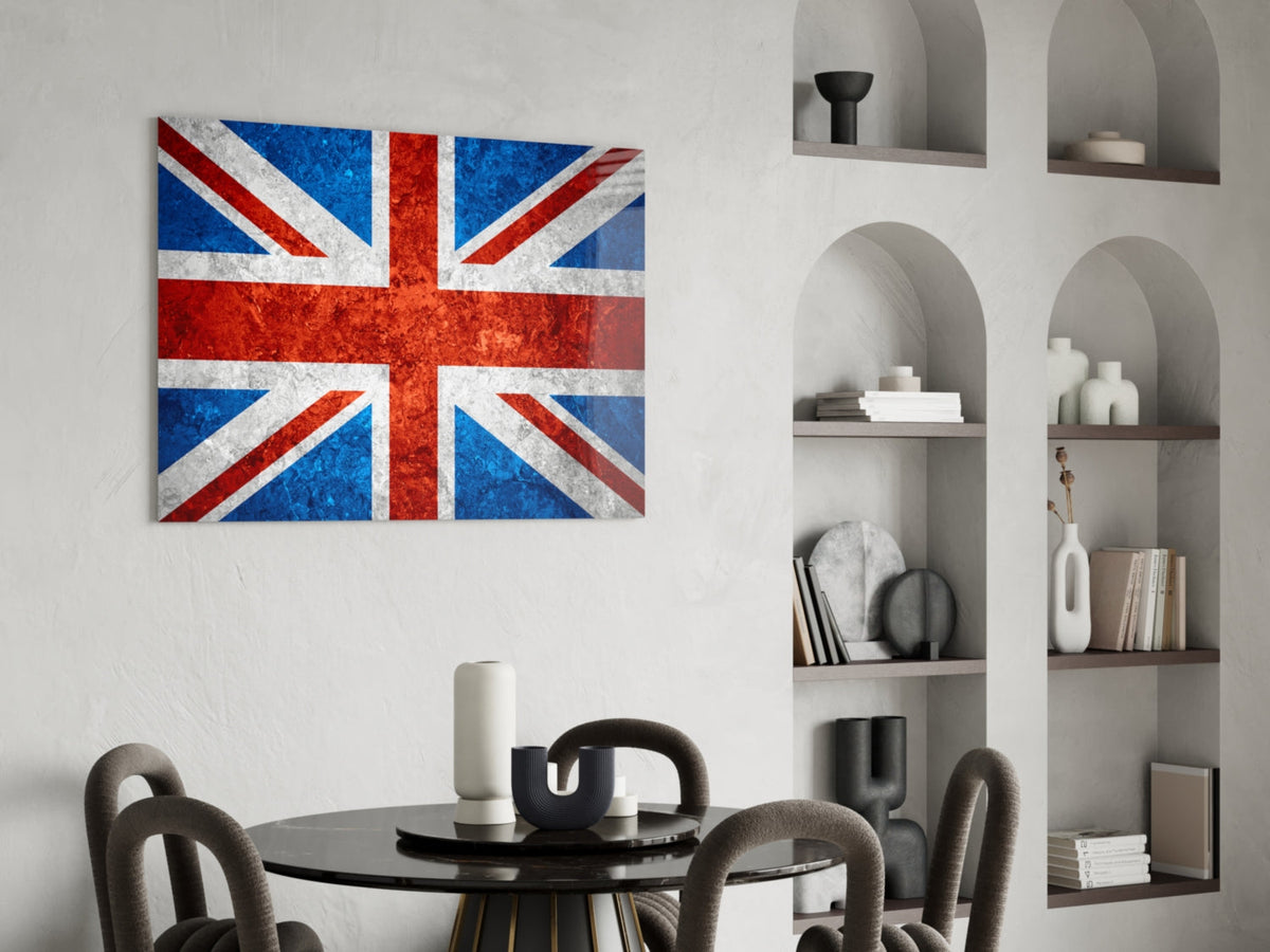 Fiery Orange United Kingdom Flag Glass Wall Art