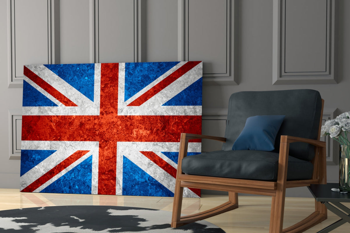 Fiery Orange United Kingdom Flag Glass Wall Art