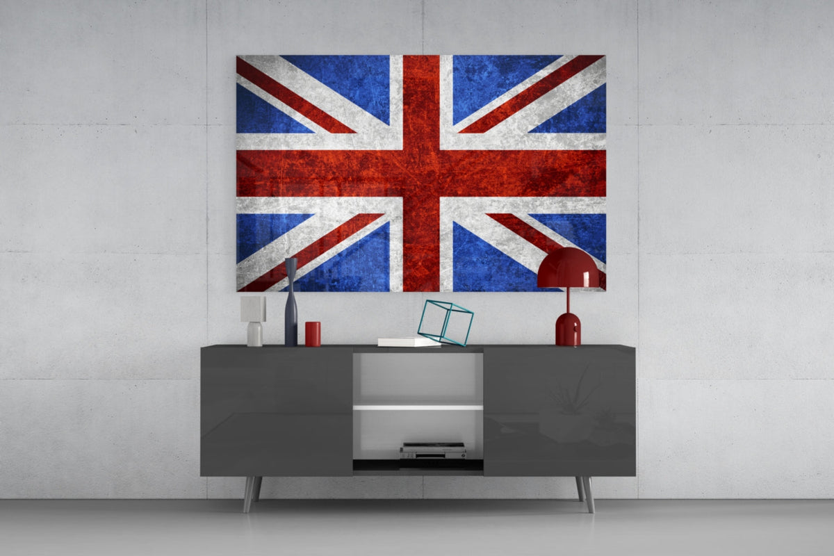 Chalky Crimson United Kingdom Flag Glass Wall Art