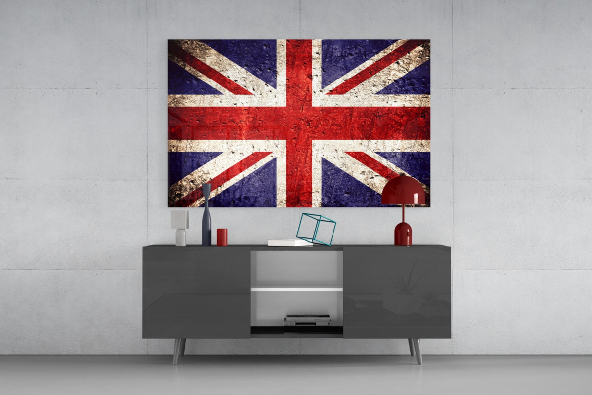 Rustic Faded Stone United Kingdom Flag Glass Wall Art