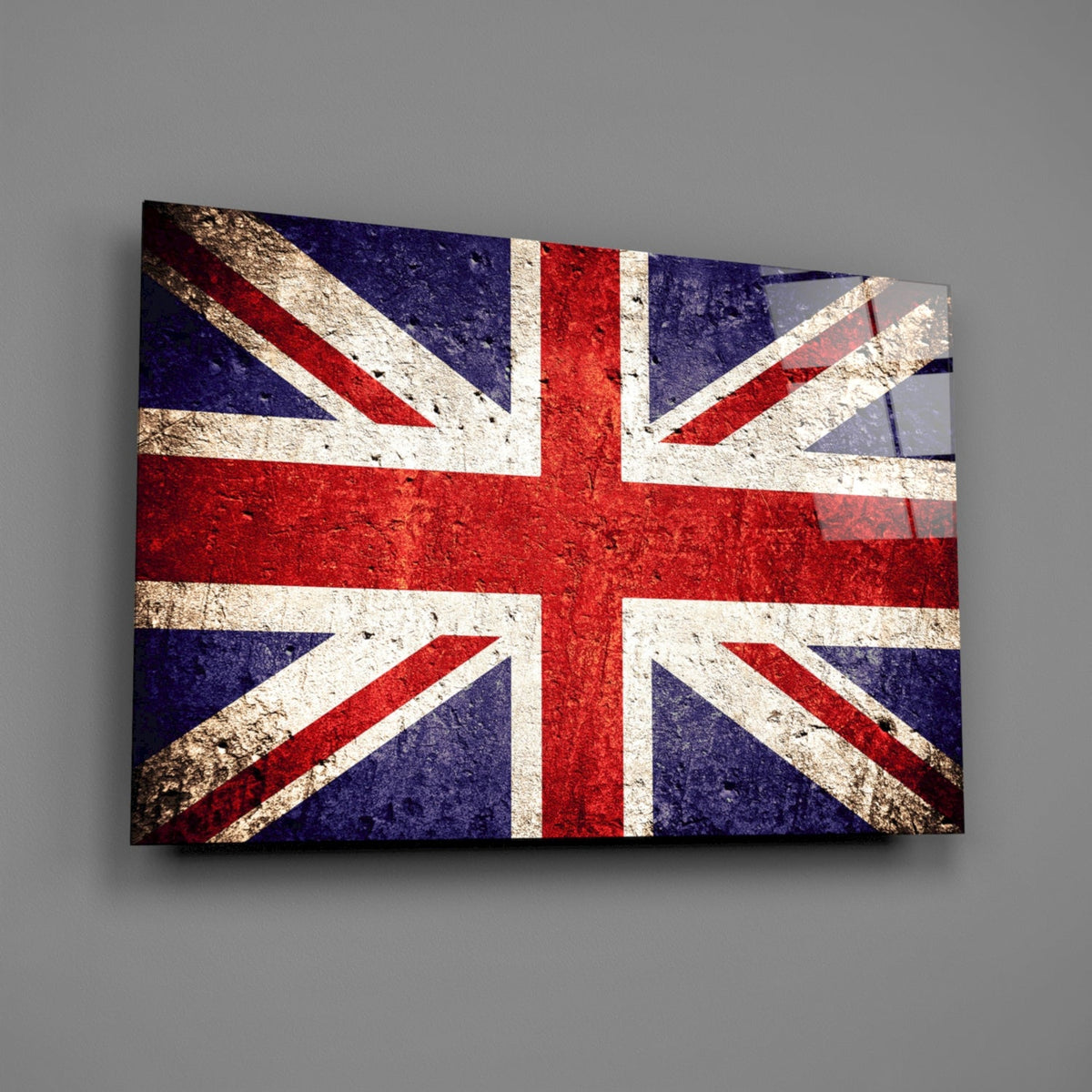 Rustic Faded Stone United Kingdom Flag Glass Wall Art