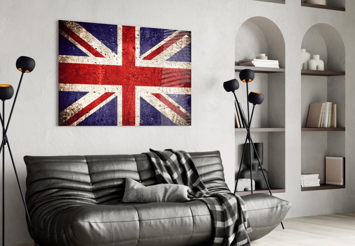 Rustic Faded Stone United Kingdom Flag Glass Wall Art