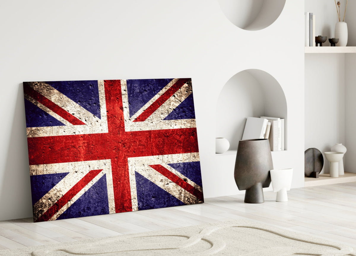 Rustic Faded Stone United Kingdom Flag Glass Wall Art