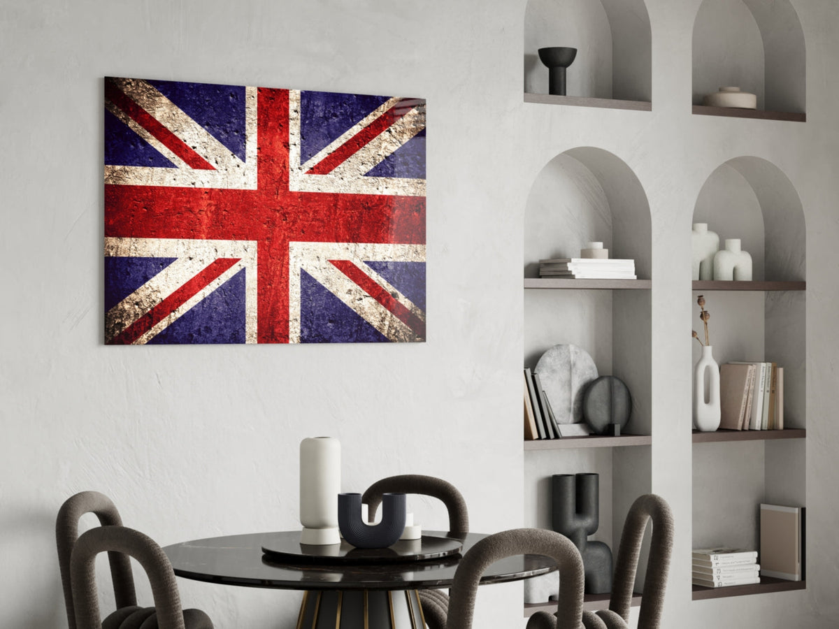 Rustic Faded Stone United Kingdom Flag Glass Wall Art