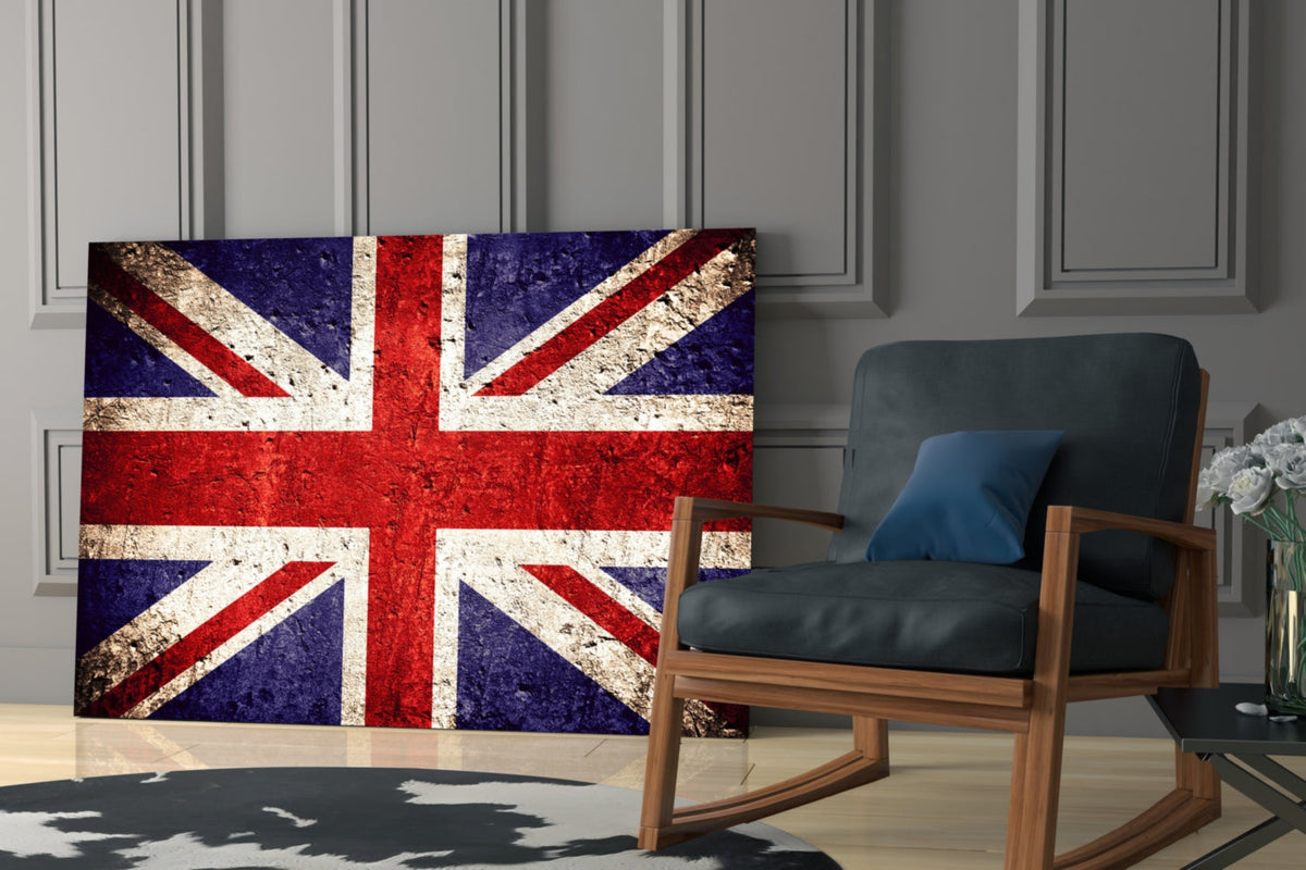 Rustic Faded Stone United Kingdom Flag Glass Wall Art