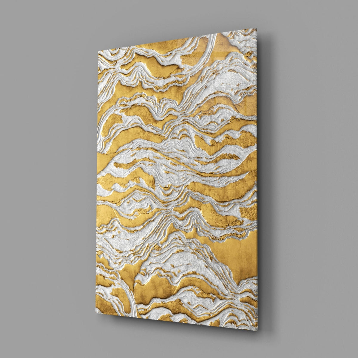 White and Gold Waves Glass Wall Art