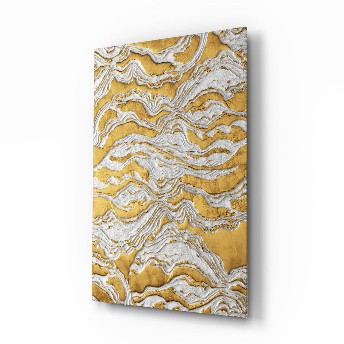 White and Gold Waves Glass Wall Art