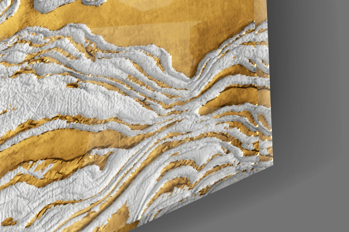 White and Gold Waves Glass Wall Art