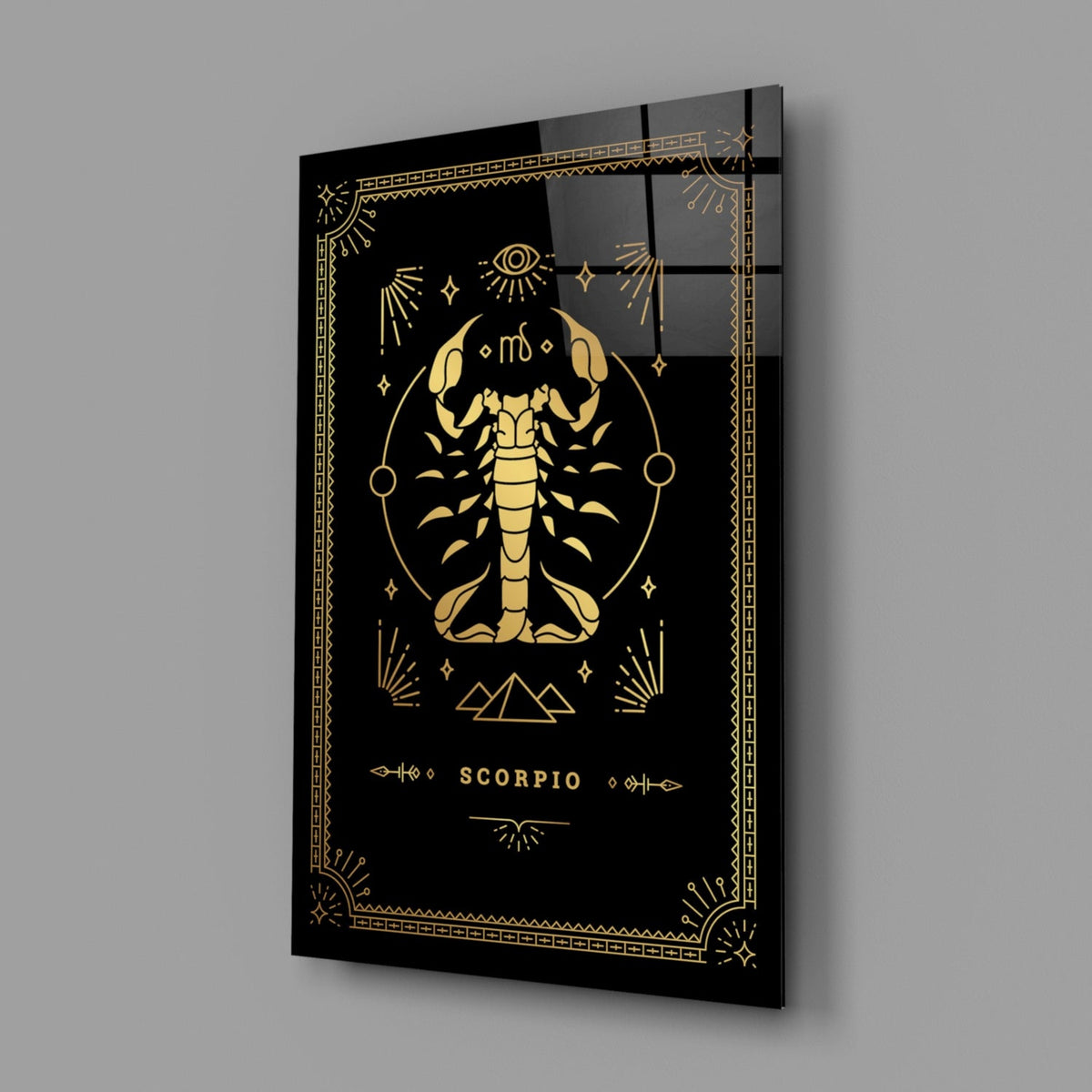 Gold Scorpio Zodiac Card on Black Glass Wall Art