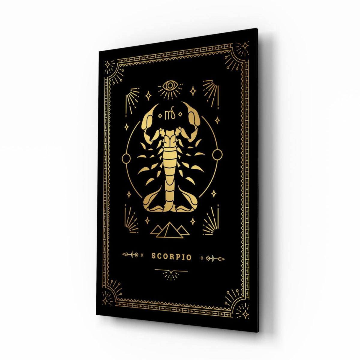 Gold Scorpio Zodiac Card on Black Glass Wall Art